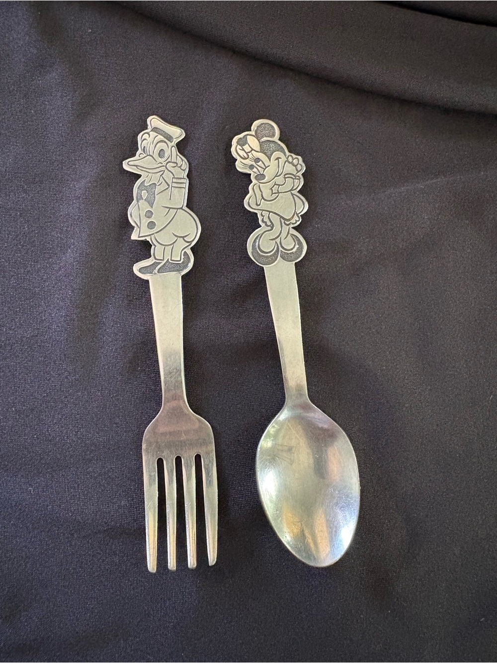 Disney Silver Tone Donald Duck & Minnie Mouse Spoon and Fork Set